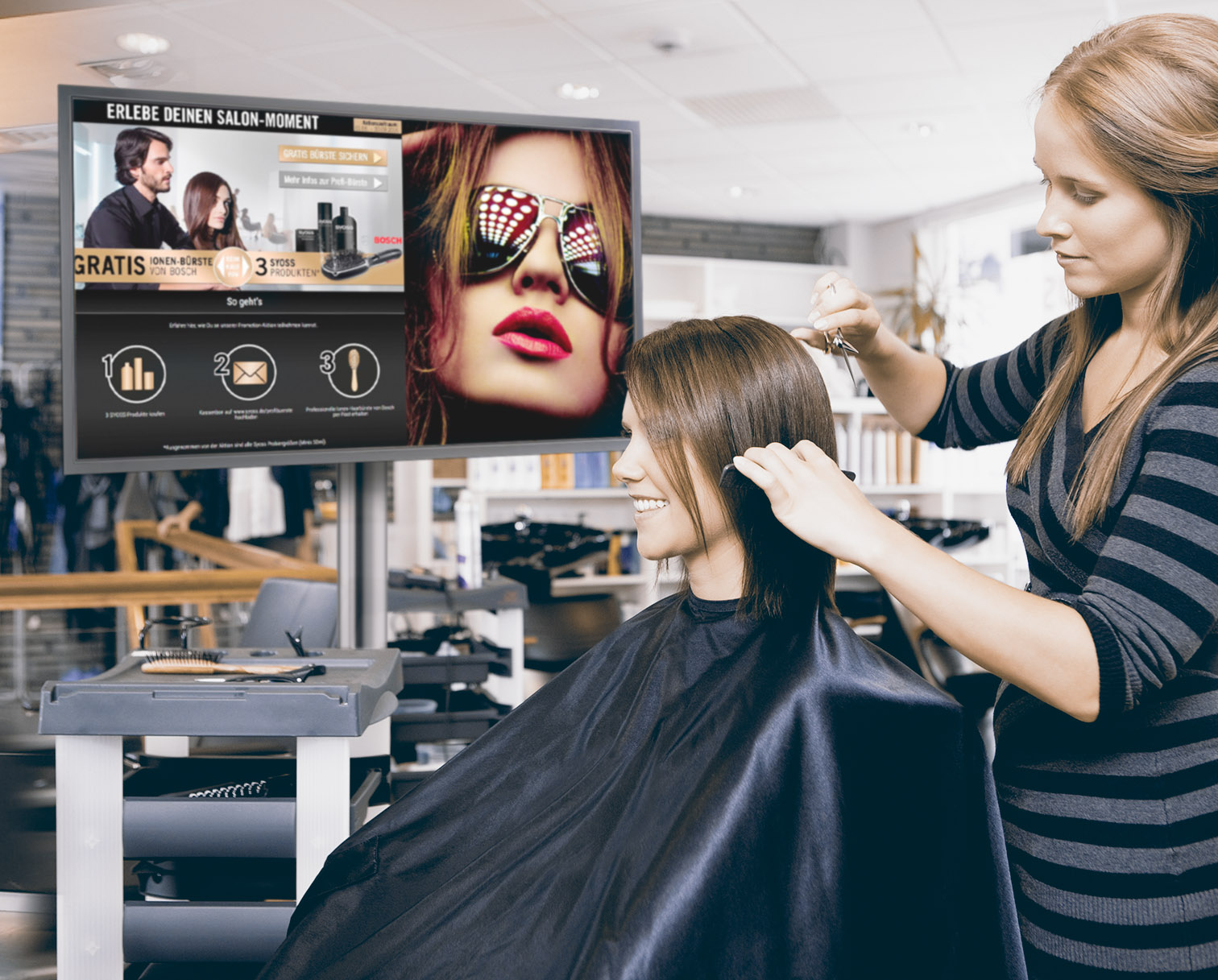 Digital Signage Stripe 3 Motive 3 Friseursalon