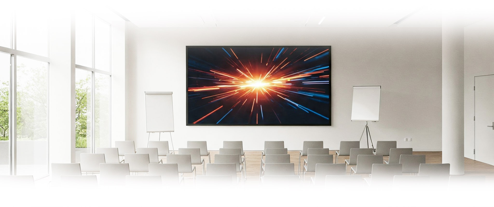 timesave Seminarraum mit LED Videowall an der Hauptwand